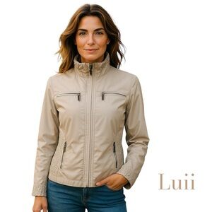 Anthropologie Luii Tan Ruched Zippered Neutral Versatile Jacket NWOT Size S